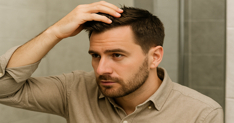 ヘアスタイルの習慣と抜け毛の関連性 ヘアスタイルの習慣によって抜け毛に影響を受ける男性のイメージ