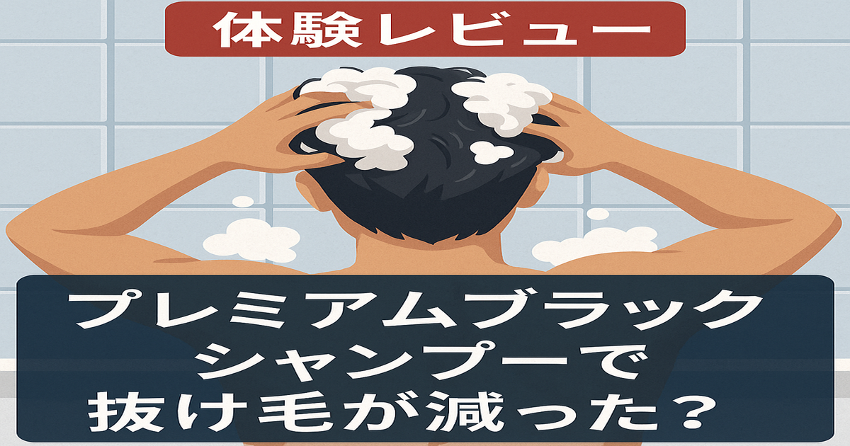 「プレミアムブラックシャンプーで抜け毛が減った?」のレビューアイキャッチ画像